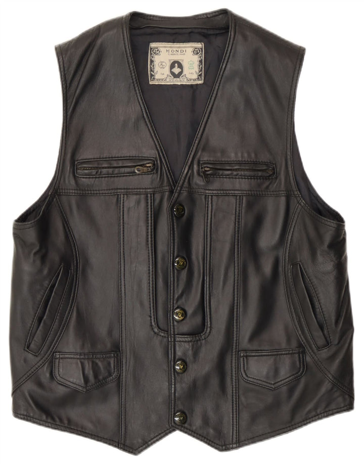 Mondi Gilet en cuir pour homme UK 36 Petit Noir