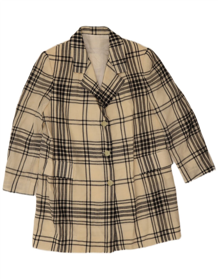 vintage Femme 3 Bouton Blazer Veste UK 12 Moyen Beige Check