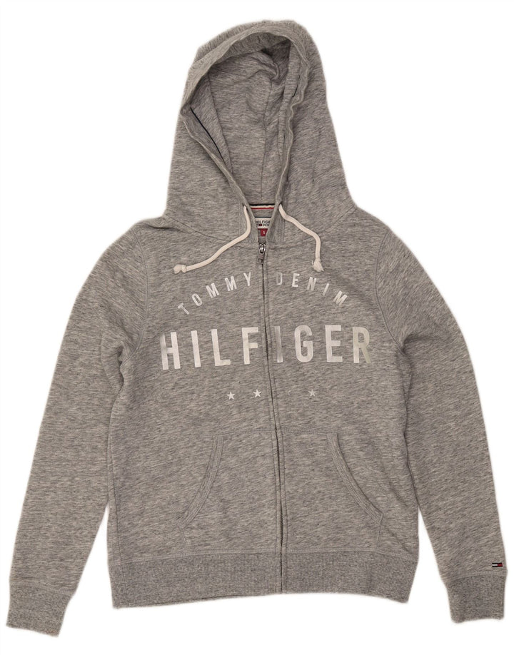 TOMMY HILFIGER Pull à capuche zippé surdimensionné pour femme UK 10 Petit Gris