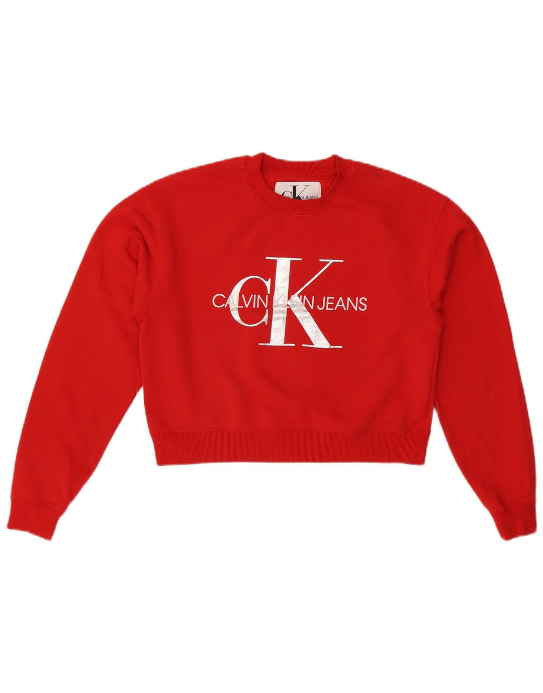 CALVIN KLEIN JEANS Sweat-shirt court surdimensionné pour femme UK 6 XS Rouge