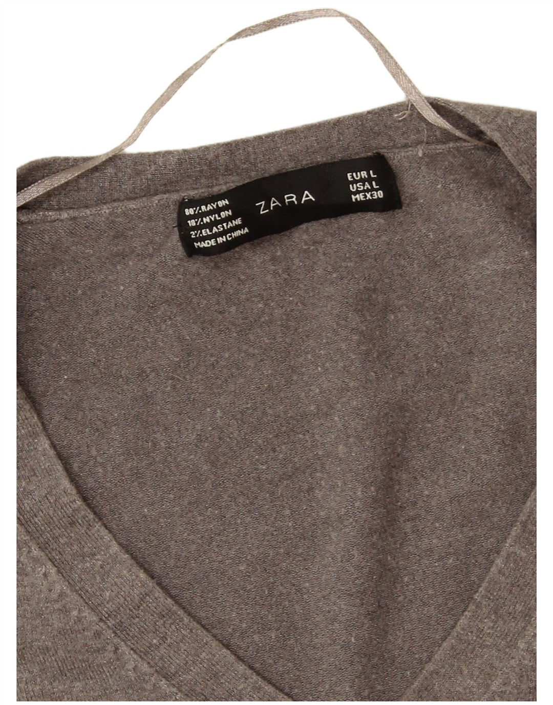Zara Pull col V pour femme UK 16 Large Rayonne Grise