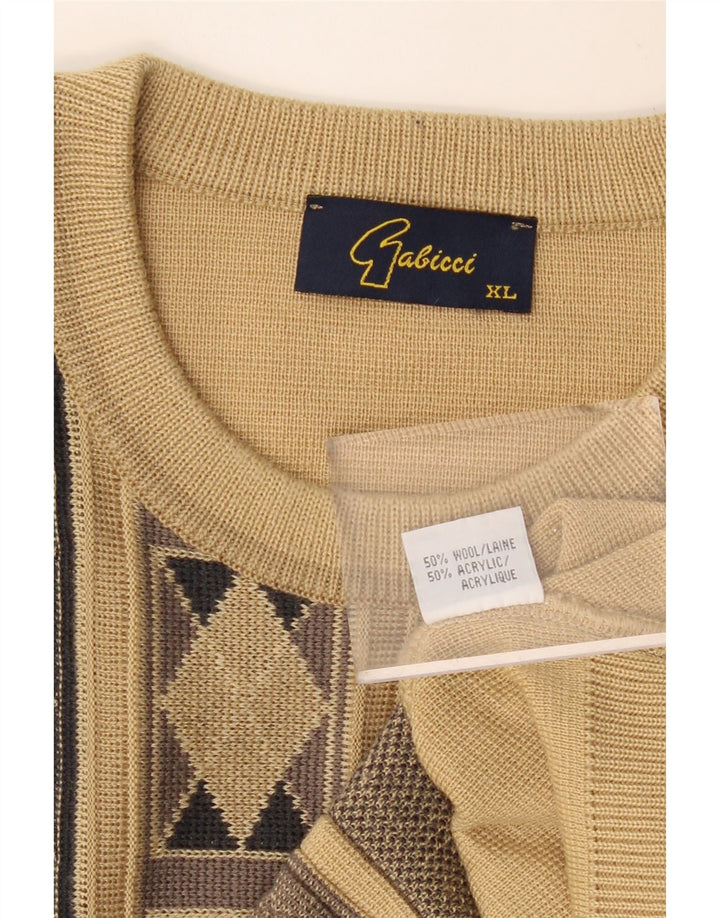 GABICCI Pull à col rond pour homme XL en laine beige à losanges/diamants