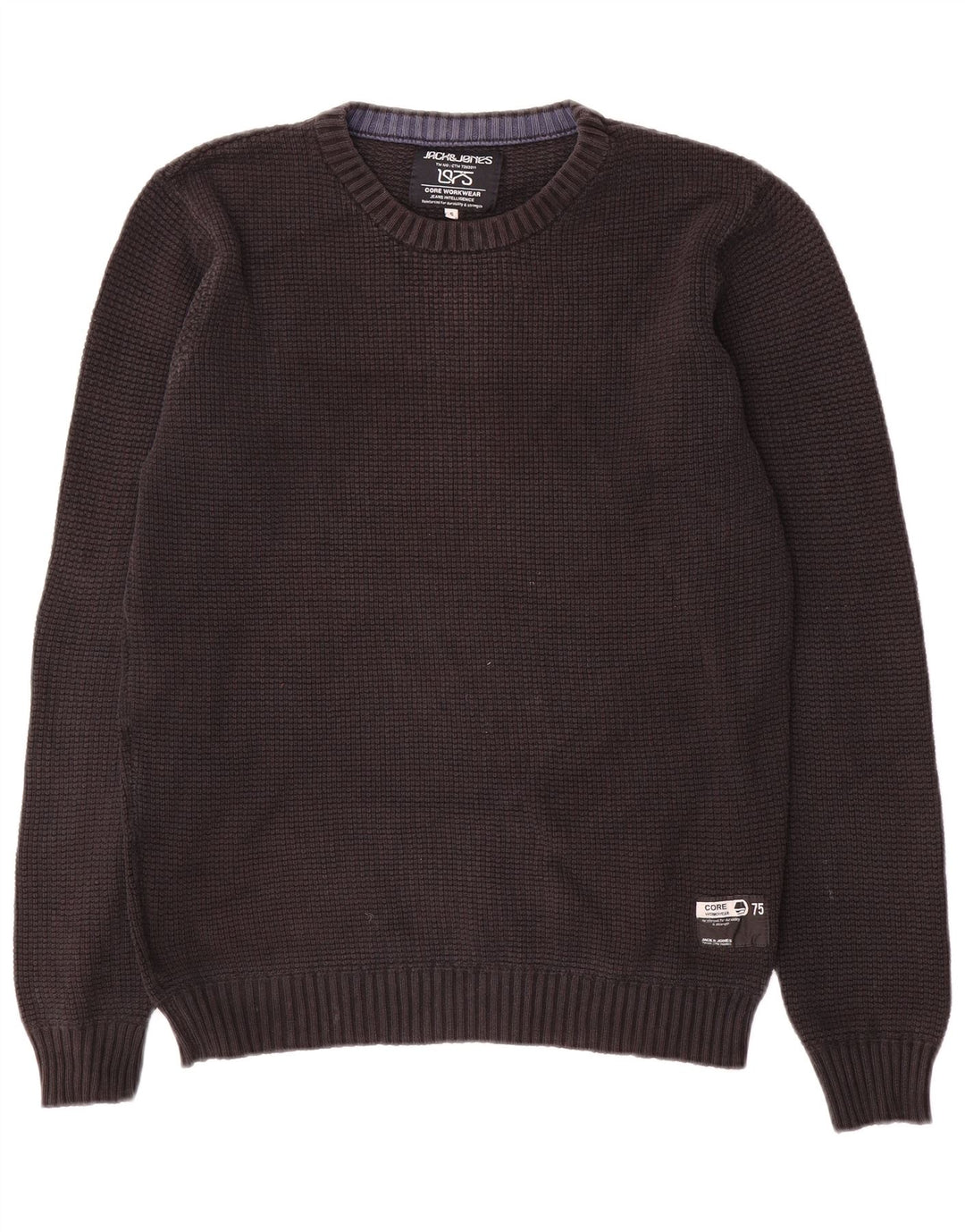 Jack & Jones Pull à col rond pour homme Petit coton noir
