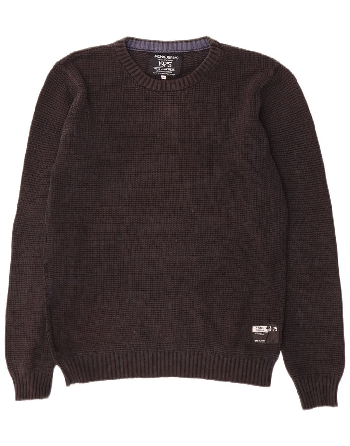 Jack & Jones Pull à col rond pour homme Petit coton noir