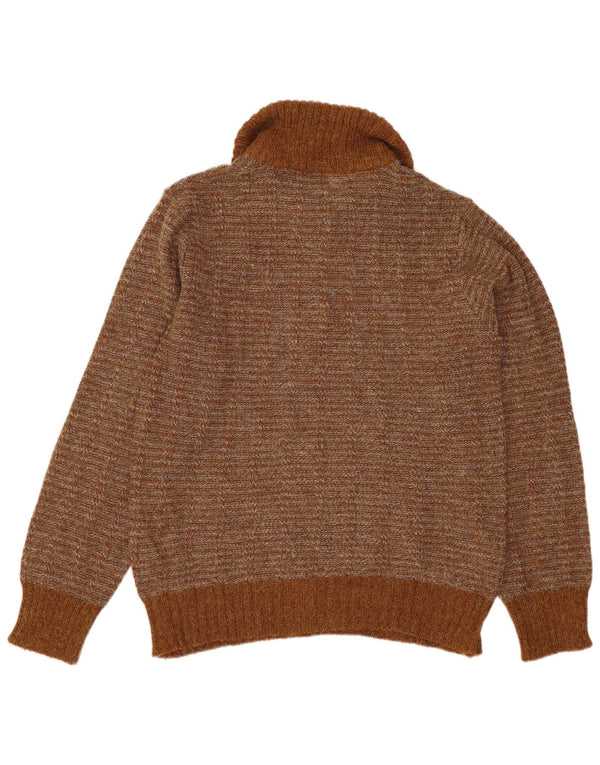 VINTAGE Pull col polo homme IT 50 Acrylique rayé marron moyen