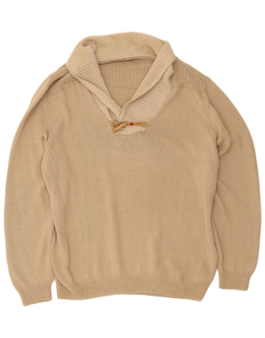 Massimo Dutti Pull à col châle pour homme en coton beige 2XL