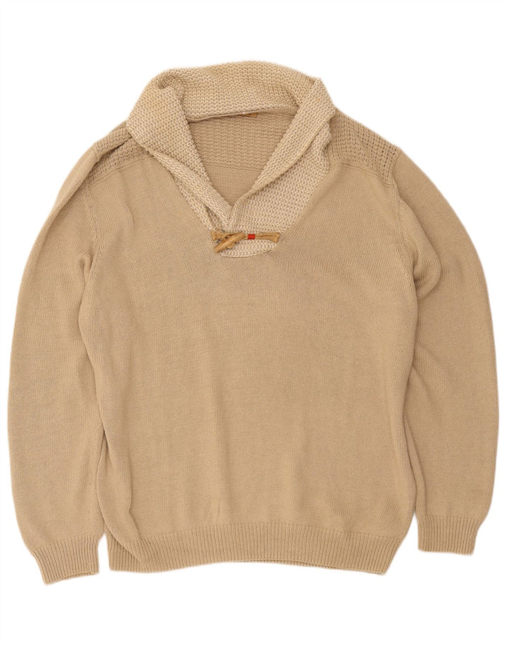 Massimo Dutti Pull à col châle pour homme en coton beige 2XL