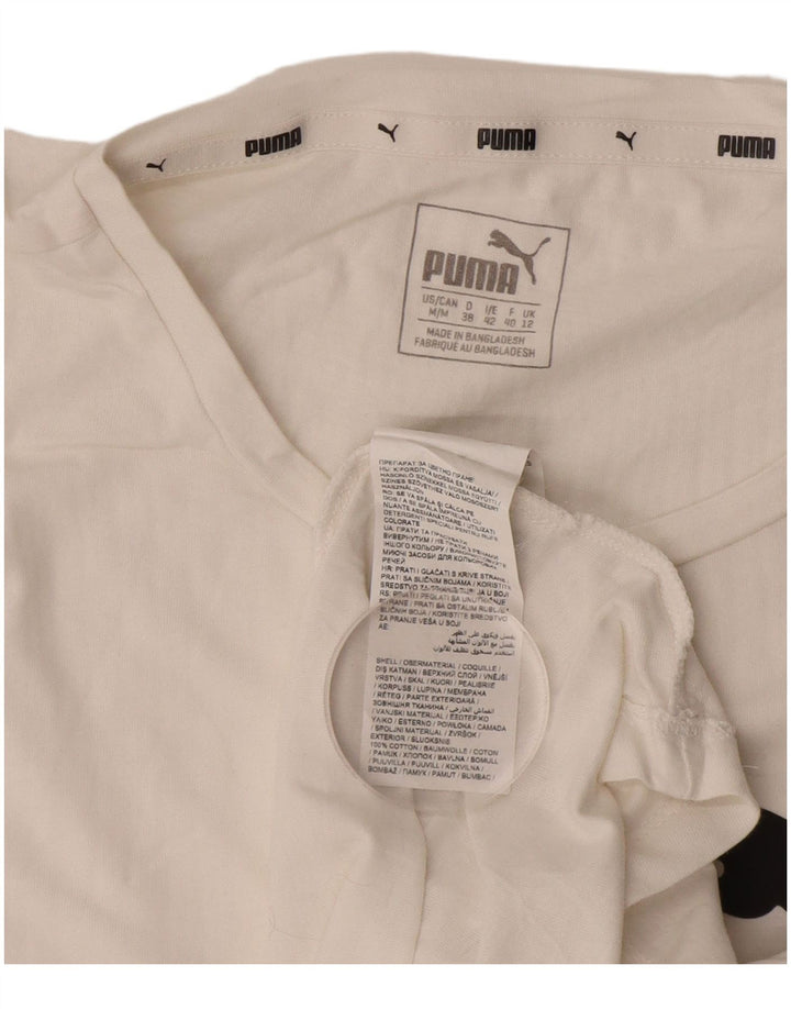 PUMA T-shirt graphique pour femme UK 12 Blanc moyen Coton