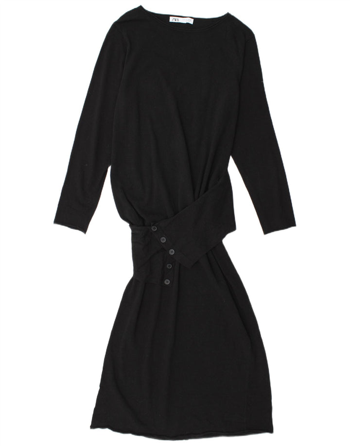ZARA Robe pull à manches longues pour femme UK 10 Small Noir