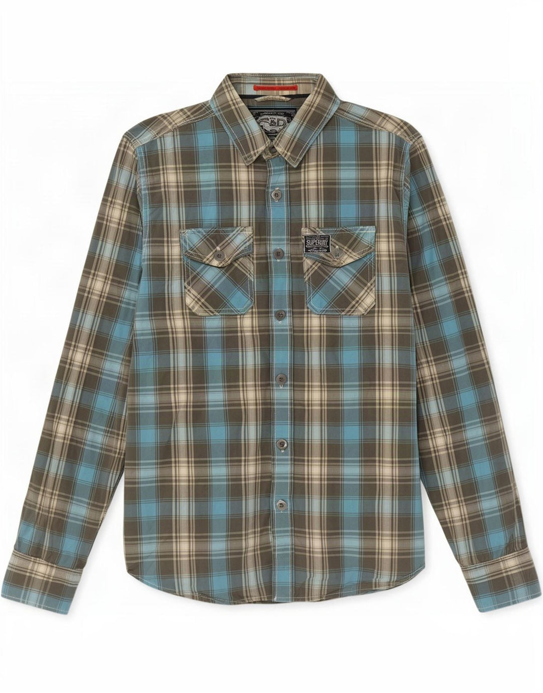 Superdry Chemise Homme Bleu Moyen Plaid Coton