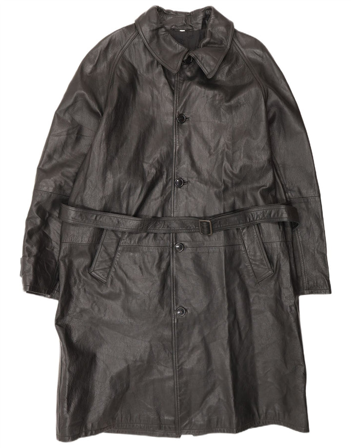 VINTAGE Manteau en Cuir Homme IT 52 XL Cuir Noir