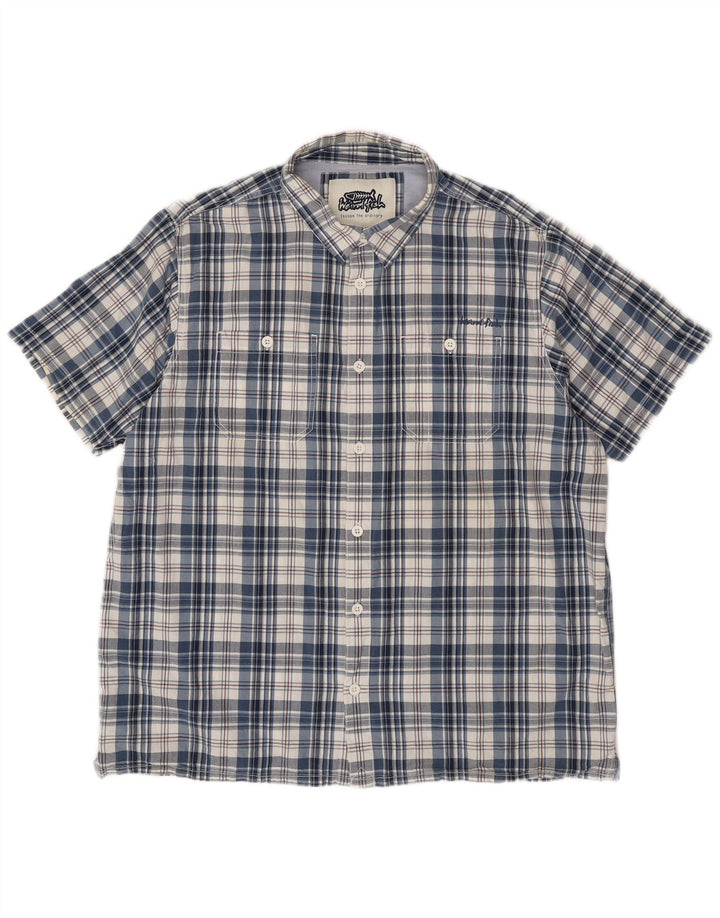 WEIRD FISH Chemise à manches courtes pour homme 2XL en coton à carreaux bleu