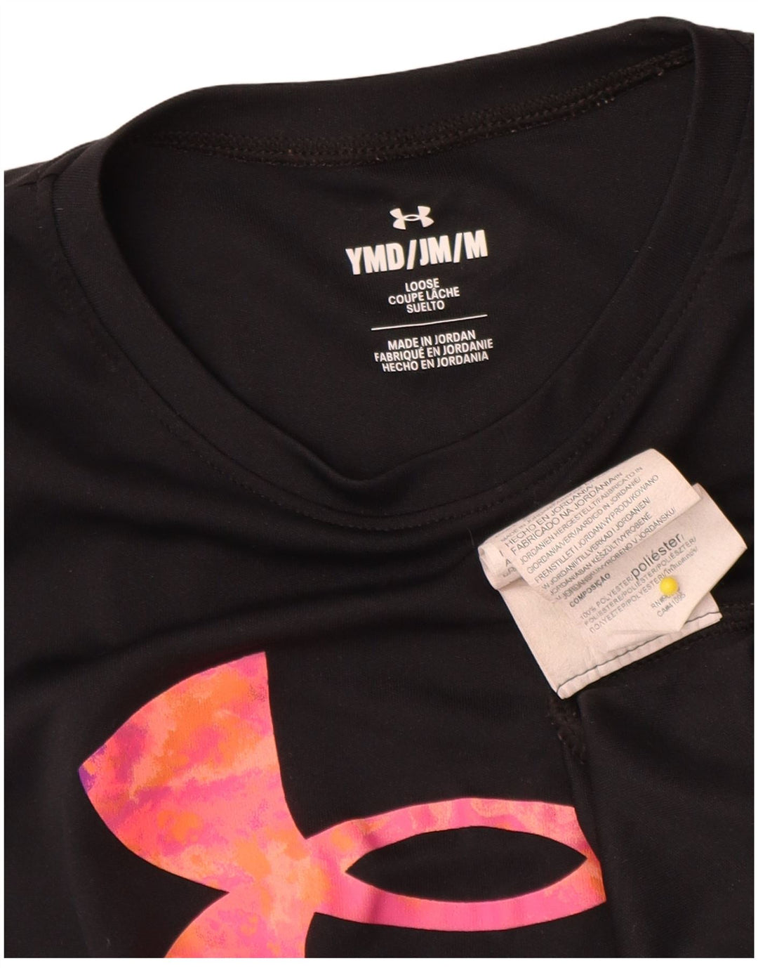 Under Armour Girls Graphic T-Shirt Top 9-10 ans Noir Moyen Polyester