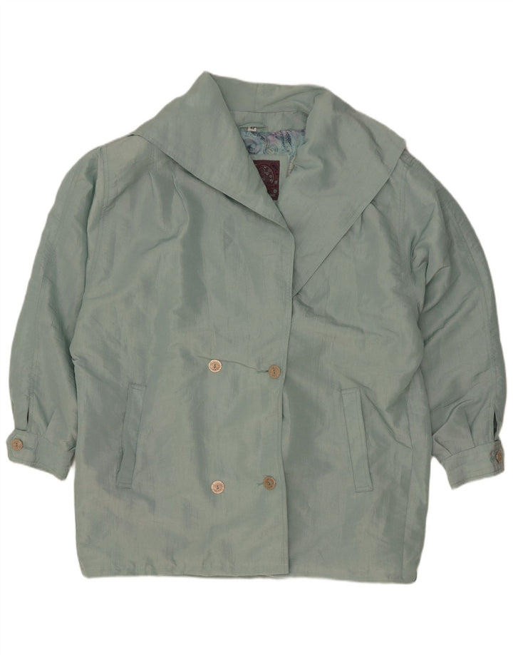 vintage Femmes Surdimensionné Double Breasted Coat EU 42 Grand Nylon Vert