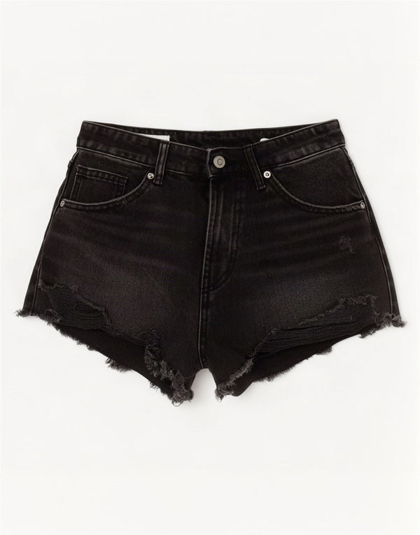Zara Short en jean taille haute pour femme EU 36 XS W26 Gris Coton