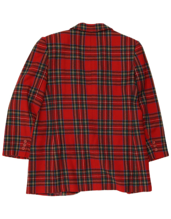 vintage Femmes 3/4 Manches 1 Bouton Blazer Veste UK 14 Moyen Rouge Plaid