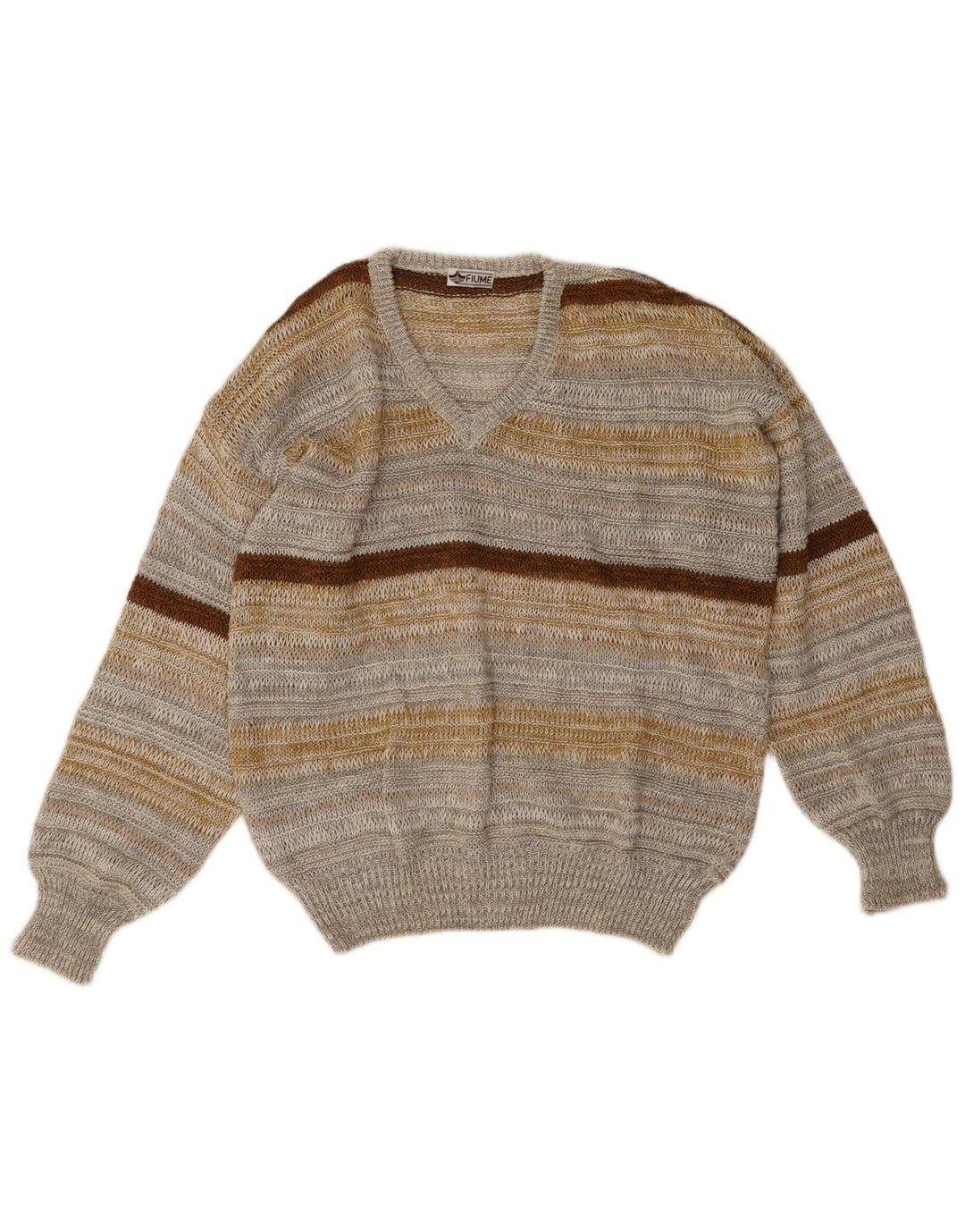 Fiume Pull col V pour homme en lin rayé gris