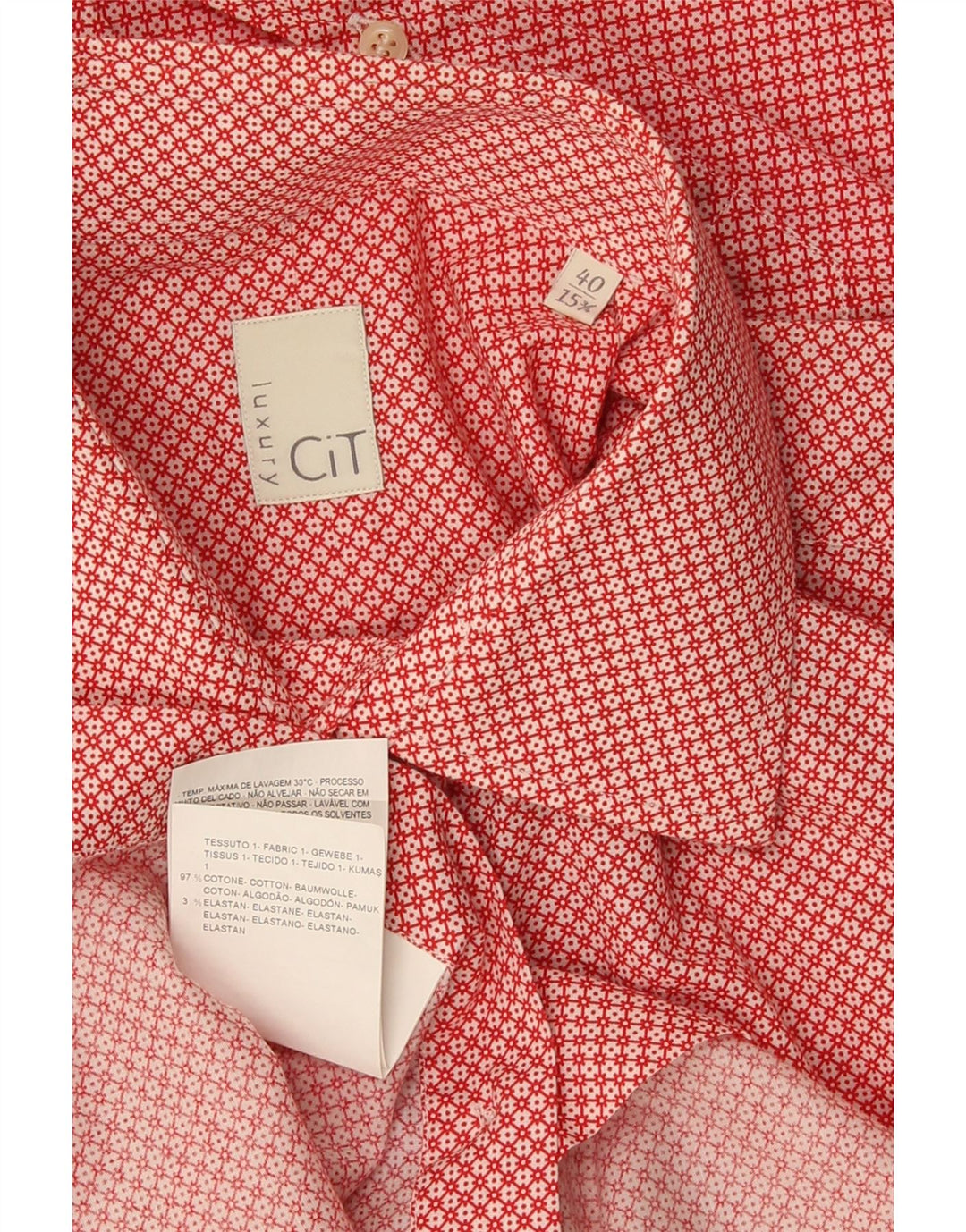 vintage Chemise Homme Taille 40 15 3/4 Coton Géométrique Rouge Moyen