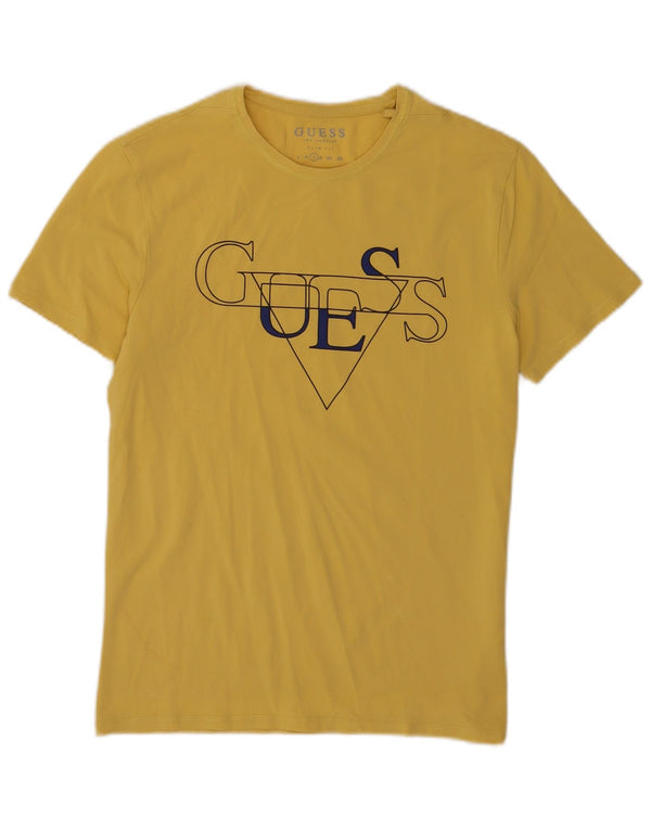 Guess T-shirt graphique coupe slim pour hommes, grand jaune, coton