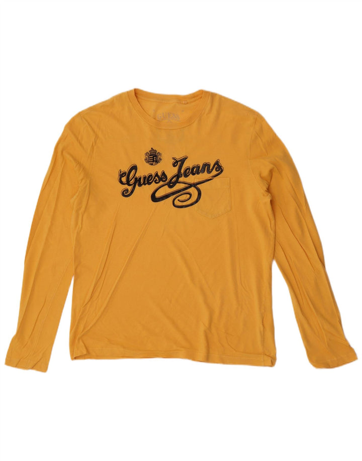 Guess Haut graphique à manches longues pour hommes en coton jaune moyen