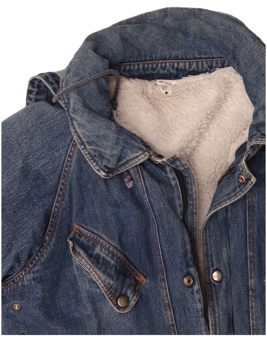 VINTAGE Veste Sherpa en denim à capuche surdimensionnée pour hommes UK 36 Petit coton bleu