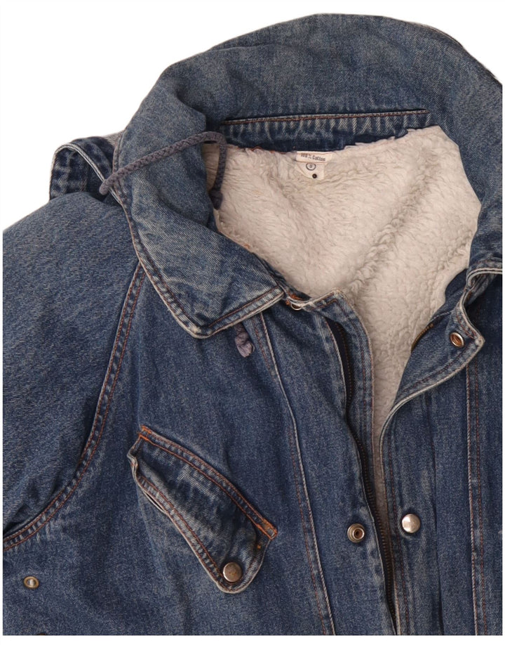 VINTAGE Veste Sherpa en denim à capuche surdimensionnée pour hommes UK 36 Petit coton bleu