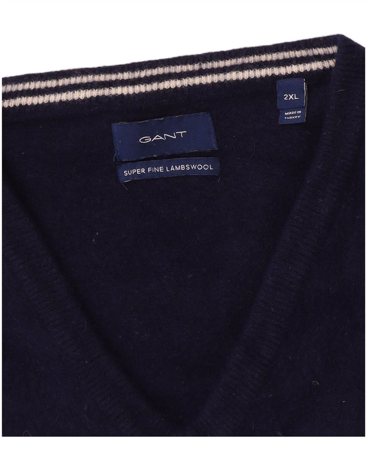 Gant Pull col V homme 2XL bleu marine laine
