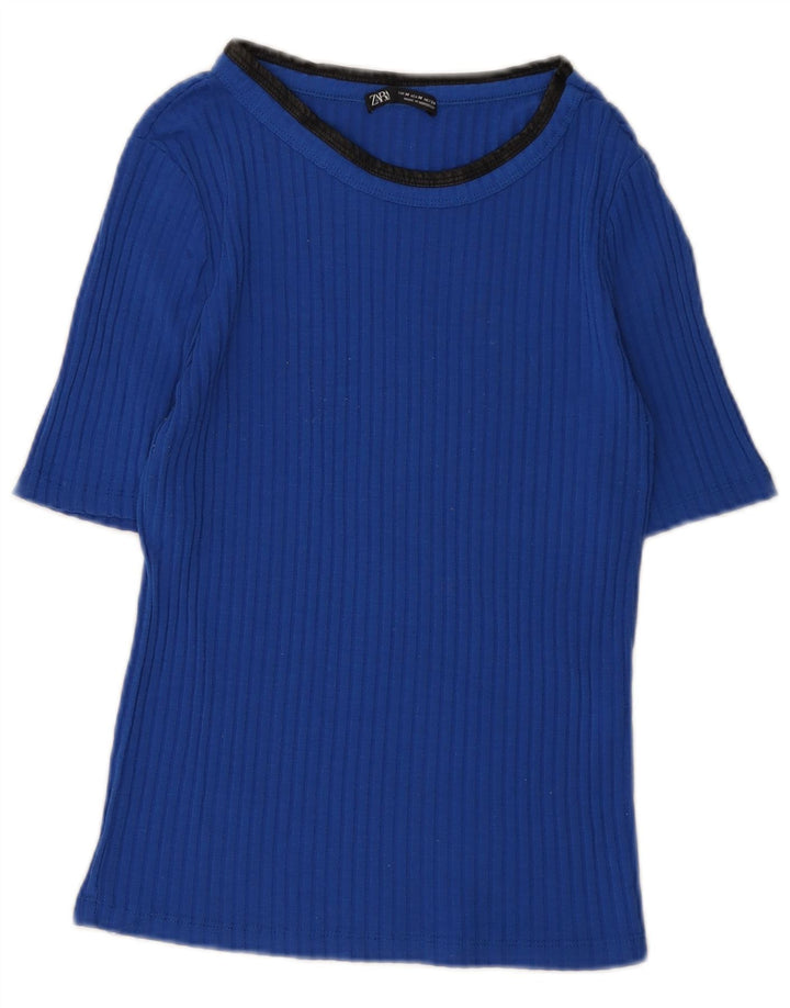 Zara Femme T-Shirt Top UK 12 Bleu Moyen