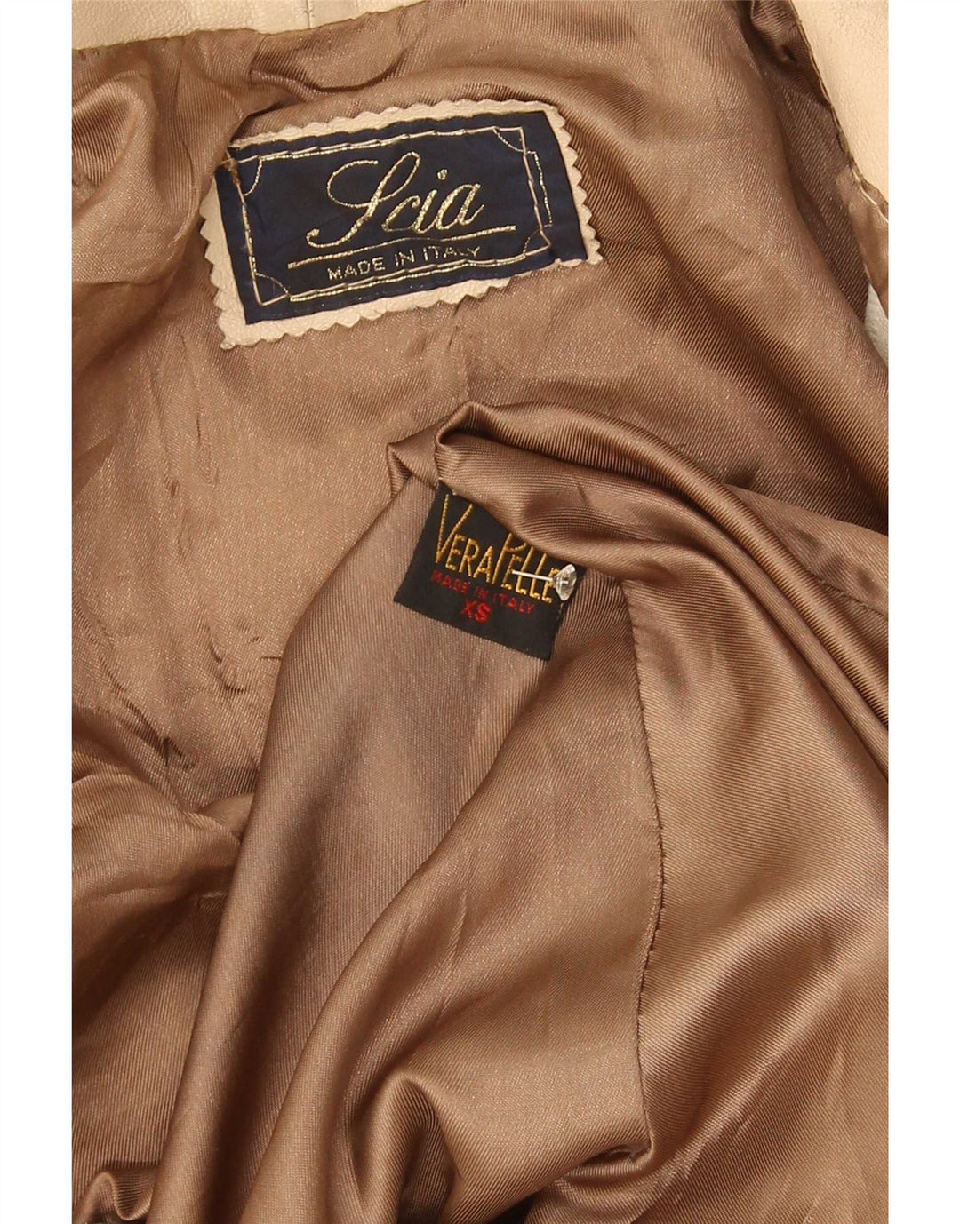 vintage Femme Surdimensionnée 3/4 Manches Veste en cuir UK 6 XS Beige