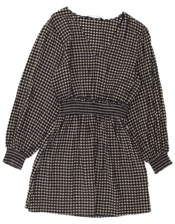 Zara Robe basique à manches longues pour femme UK 10 Petit coton vichy bleu marine