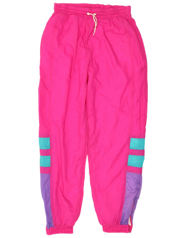 vintage Pantalon de survêtement femme Joggers UK 14 Grand Colorblock Rose
