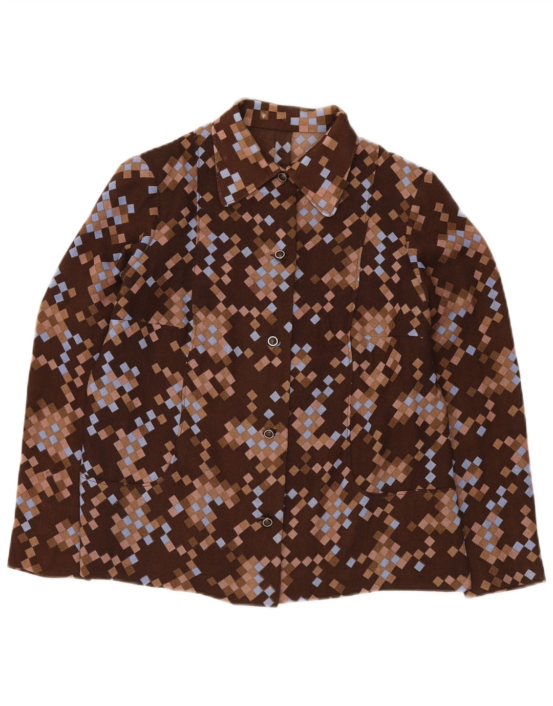 VINTAGE Veste Bomber Femme UK 12 Moyen Brun Géométrique