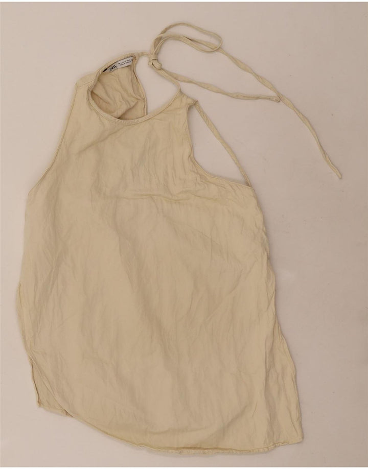 Zara Haut Licou Femme UK 10 Petit Viscose Blanc Cassé