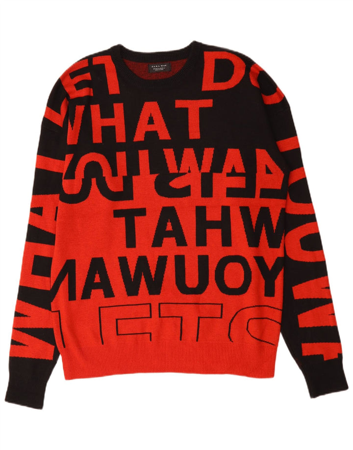 Zara Pull graphique à col rond pour homme en nylon color block rouge moyen