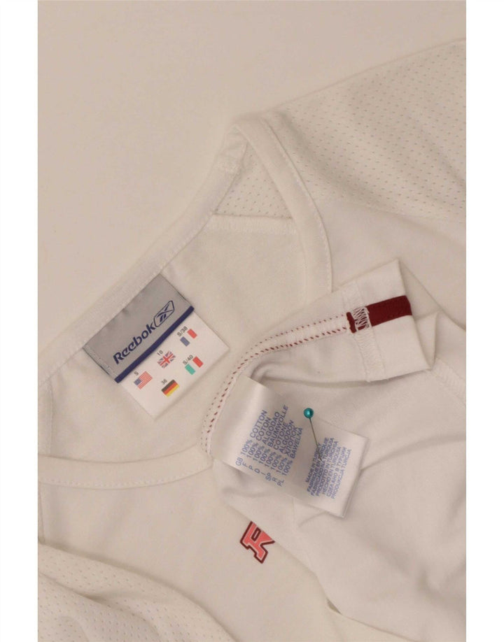 Reebok Haut graphique à manches longues pour femme UK 10 Small Blanc Coton