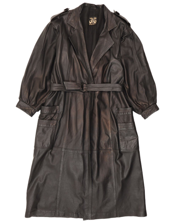 manteau en cuir militaire femme vintage UK 14 Noir Moyen