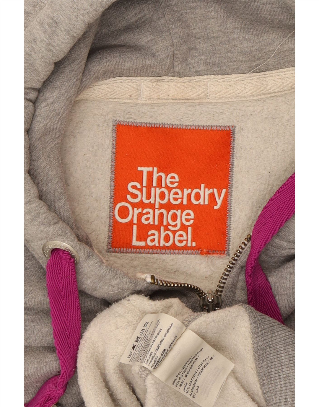 SUPERDRY Womens Zip Hoodie Sweater UK 14 Medium Grey Polyester