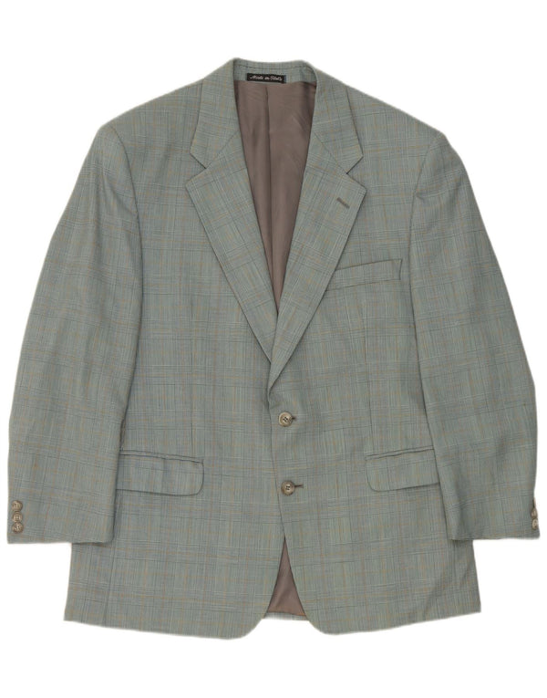vintage Mens 2 Bouton Blazer Veste IT 50 Grand Bleu Check Virgin Wool