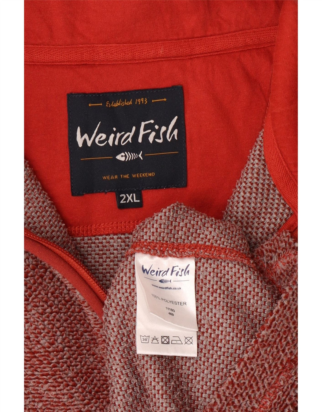 Weird Fish Pull polaire à col zippé pour homme 2XL Bordeaux Polyester