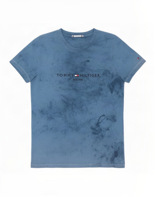 Tommy Hilfiger T-Shirt Femme Top UK 12 Bleu Moyen Tie Dye Coton
