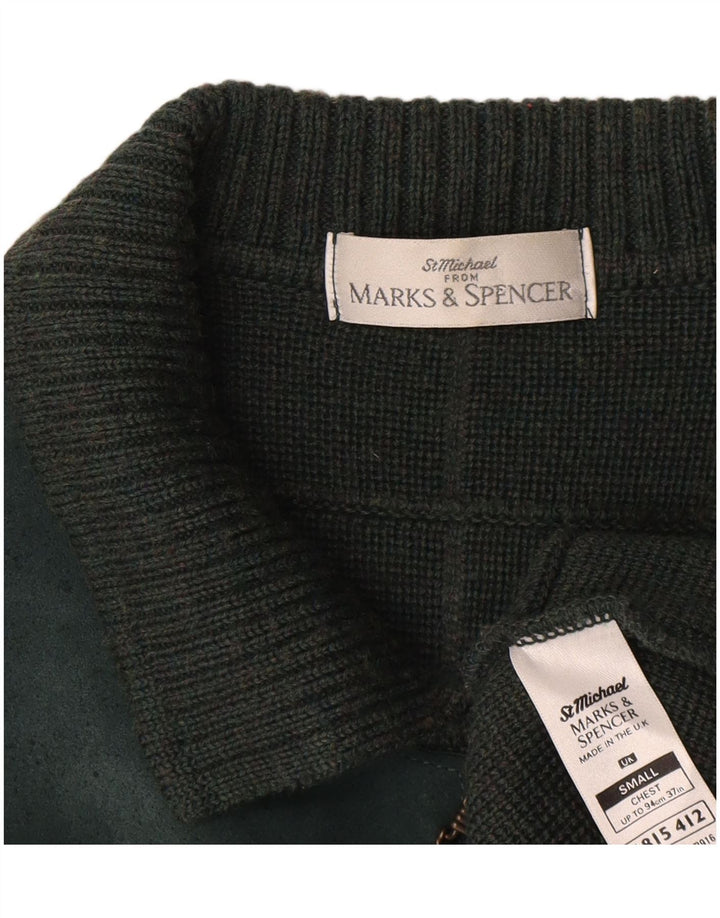 Marks & Spencer Cardigan St. Michael pour homme en laine à petits carreaux verts