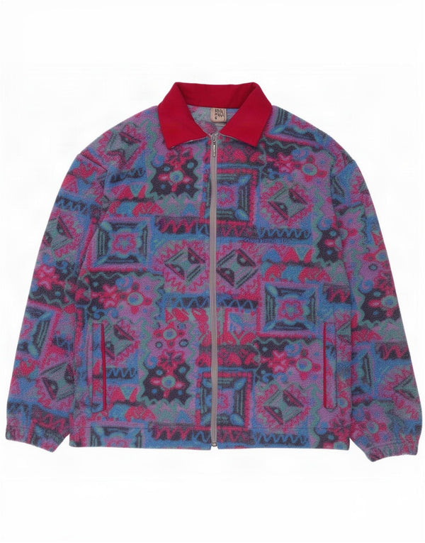 vintage Femme Veste polaire surdimensionnée UK 10 Petit Géométrique multicolore