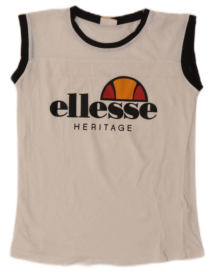 Ellesse Débardeur graphique pour femme UK 10 Small Blanc