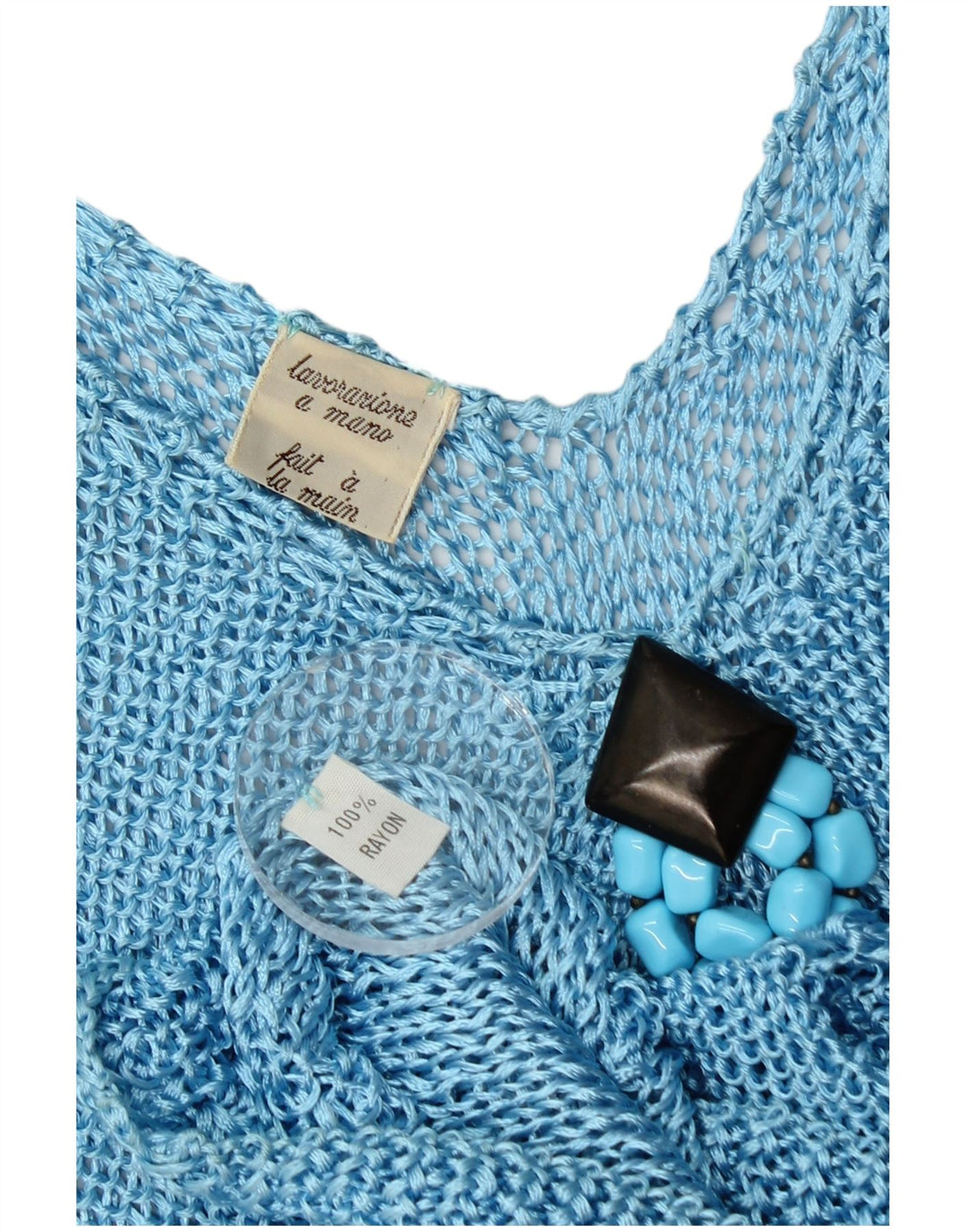 vintage Womens Vest Tank Top UK 10 Petite Rayonne Bleue