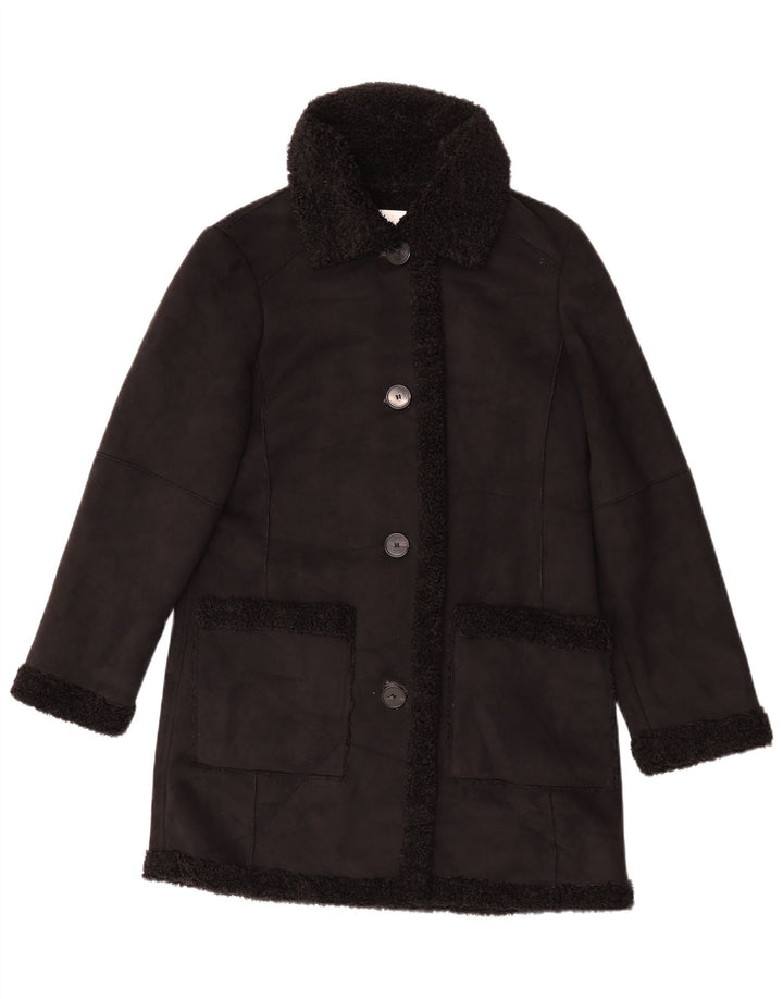 Zara Womens Sherpa Pardessus UK 10 Petit Noir