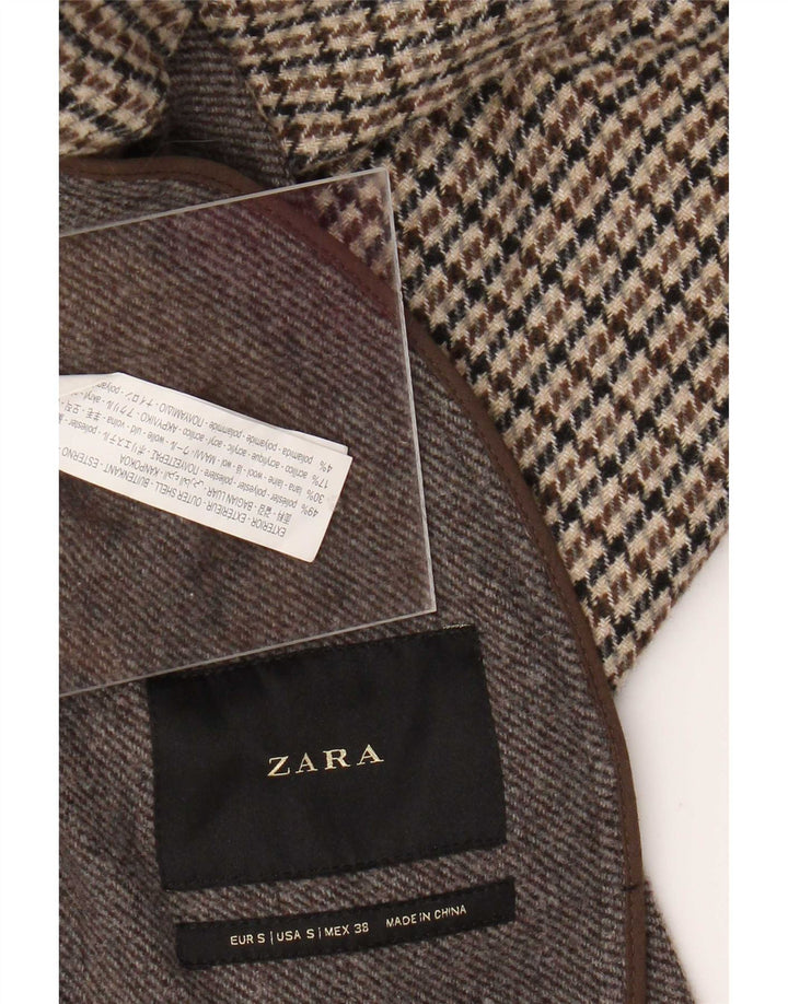Pardessus homme Zara UK 36 Small Marron Pied-de-poule Polyester