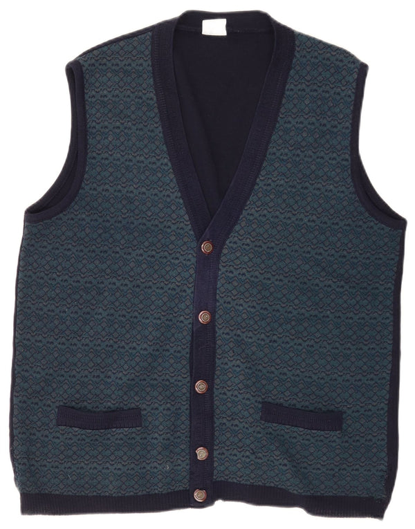 Bernardini Cardigan sans manches pour homme IT 52 Large Bleu marine géométrique