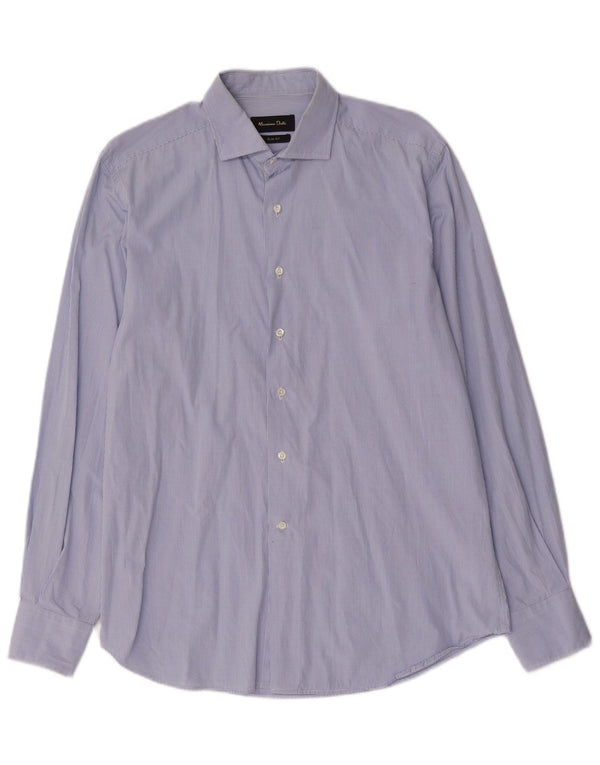 Massimo Dutti Chemise slim fit pour homme Taille 42 16 1/2 Grand coton vichy bleu