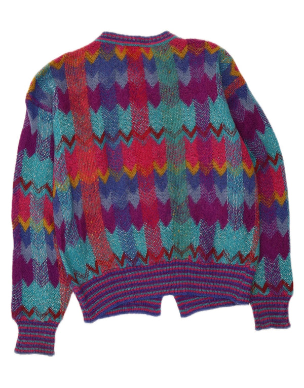 vintage Womens Cardigan Sweater UK 12 Moyen Multicolore Géométrique