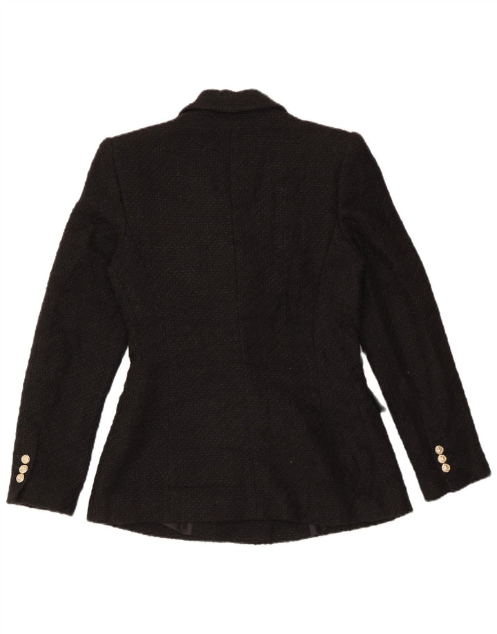 Zara Veste Blazer Double Boutonnage Femme UK 10 Petit Acrylique Noir